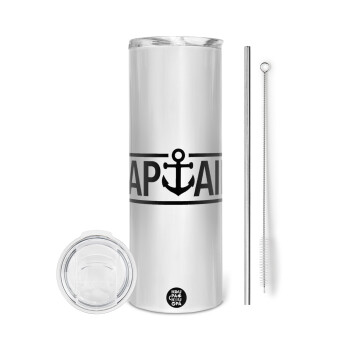 CAPTAIN, Eco friendly stainless steel tumbler 600ml, with metal straw & cleaning brush