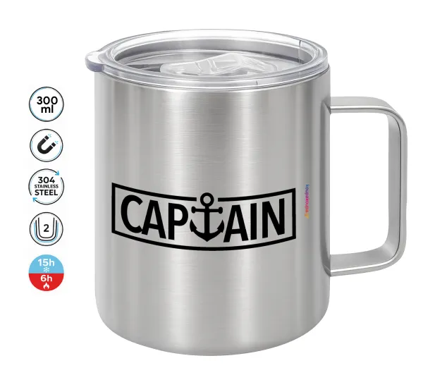 CAPTAIN — Double-walled stainless steel mug 300ml with temperature-retaining lid