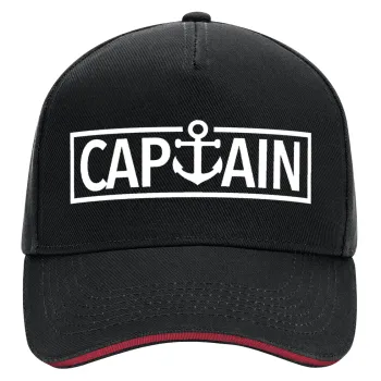 CAPTAIN, DRILL Adult Ultimate Hat BLACK/RED, (100% COTTON, ADULT, UNISEX, ONE SIZE)