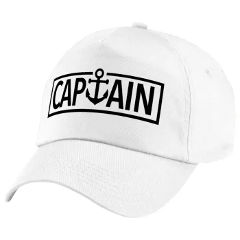 CAPTAIN, Καπέλο παιδικό Baseball, 100% Βαμβακερό Twill, Λευκό (ΒΑΜΒΑΚΕΡΟ, ΠΑΙΔΙΚΟ, UNISEX, ONE SIZE)