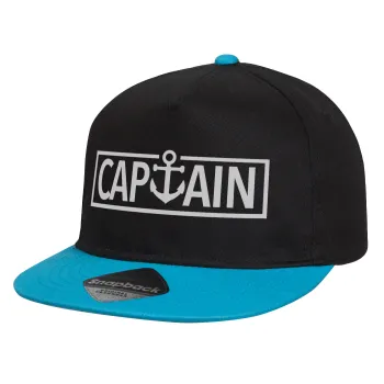 CAPTAIN, Καπέλο παιδικό Flat Snapback, Μαύρο/Μπλε (100% ΒΑΜΒΑΚΕΡΟ, ΠΑΙΔΙΚΟ, UNISEX, ONE SIZE)