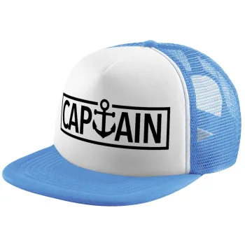 CAPTAIN, Child's Soft Trucker Hat with Blue/White Mesh (POLYESTER, CHILD, ONE SIZE)