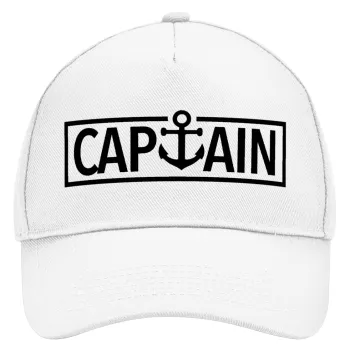 CAPTAIN, Adult Baseball Cap, Drill, White (100% COTTON, ADULT, UNISEX, ONE SIZE)