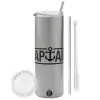 Tumbler stainless steel Silver 600ml, with metal straw & cleaning brush