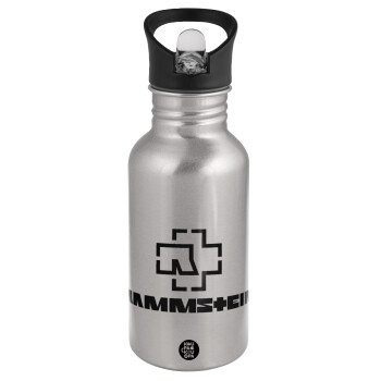 Rammstein, Water bottle Silver with straw, stainless steel 500ml