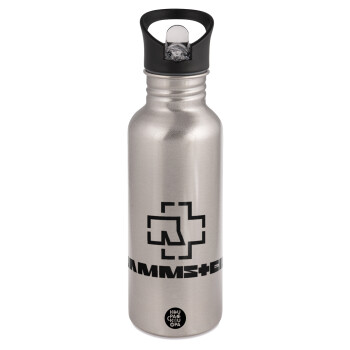 Rammstein, Water bottle Silver with straw, stainless steel 600ml