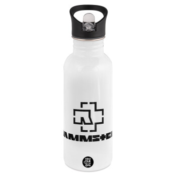 Rammstein, White water bottle with straw, stainless steel 600ml