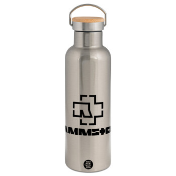 Rammstein, Stainless steel Silver with wooden lid (bamboo), double wall, 750ml