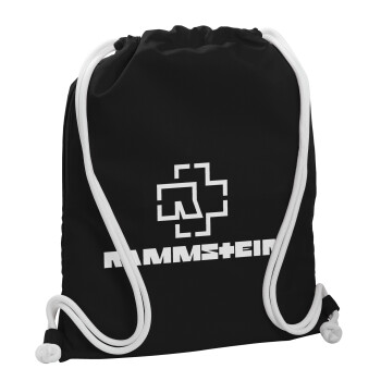 Rammstein, Τσάντα πλάτης πουγκί GYMBAG Μαύρη, με τσέπη (40x48cm) & χονδρά λευκά κορδόνια