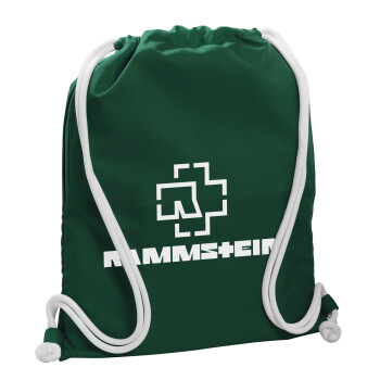 Rammstein, Backpack pouch GYMBAG BOTTLE GREEN, with pocket (40x48cm) & thick white cords