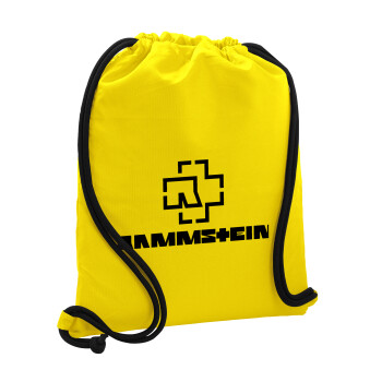 Rammstein, Backpack pouch GYMBAG Yellow, with pocket (40x48cm) & thick cords