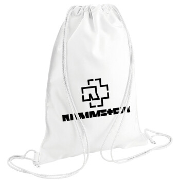 Rammstein, Τσάντα πλάτης πουγκί GYMBAG λευκή (28x40cm)