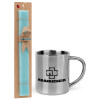Easter Set, metallic thermal cup (300ml) & aromatic flat Easter candle (30cm) (TURQUOISE)