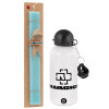 Easter Set, metallic aluminum water bottle (500ml) & scented flat candle (30cm) (TURQUOISE)