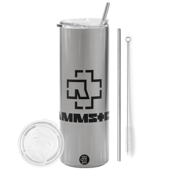 Rammstein, Tumbler stainless steel Silver 600ml, with metal straw & cleaning brush