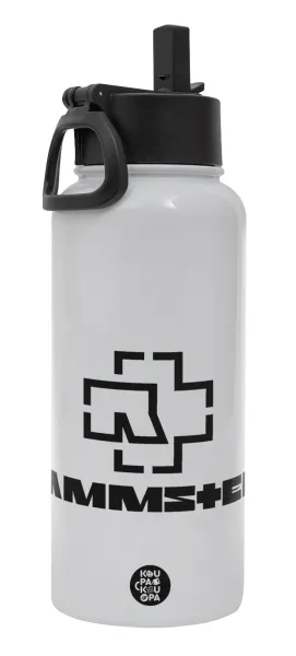 Rammstein — Metal mug thermo White with Straw and Spout Lid (Stainless steel), double wall, 950ml
