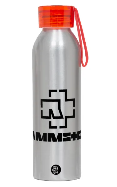 Rammstein — Αλουμινένιο Αθλητικό Μπουκάλι 650ml – Ασημί με Κόκκινο Καπάκι και Λουράκι Σιλικόνης