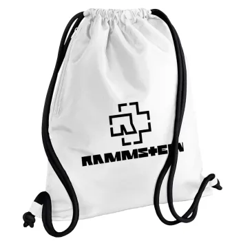 Rammstein, Τσάντα πλάτης πουγκί GYMBAG λευκή, με τσέπη (40x48cm) & χονδρά κορδόνια