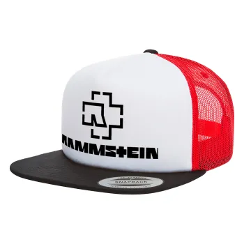 Rammstein, Adult Foam Flat Snapback with Mesh Black-White-Red (POLYESTER, ADULT, UNISEX, ONE SIZE)