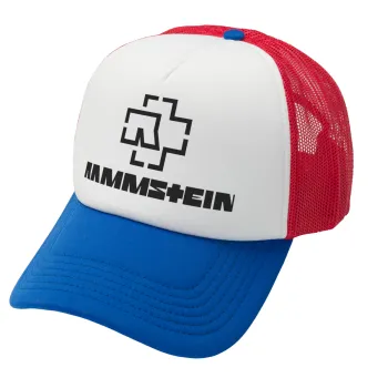 Rammstein, Adult Soft Trucker Hat with Red/Blue/White Mesh (POLYESTER, ADULT, UNISEX, ONE SIZE)
