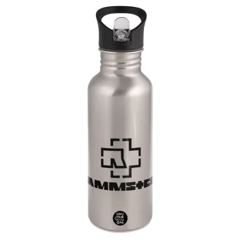 Rammstein, Water bottle Silver with straw, stainless steel 600ml