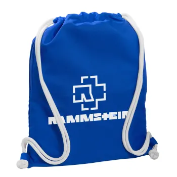 Rammstein, Backpack pouch GYMBAG Blue, with pocket (40x48cm) & thick cords