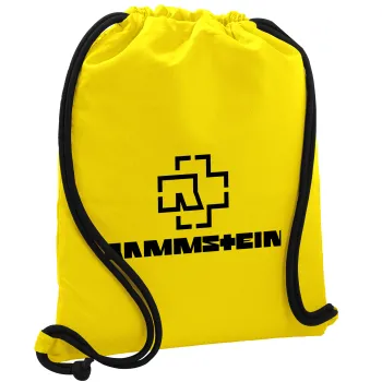Rammstein, Τσάντα πλάτης πουγκί GYMBAG Κίτρινη, με τσέπη (40x48cm) & χονδρά κορδόνια