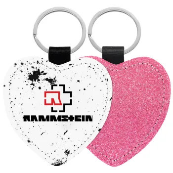 Rammstein, Μπρελόκ PU δερμάτινο glitter καρδιά ΡΟΖ
