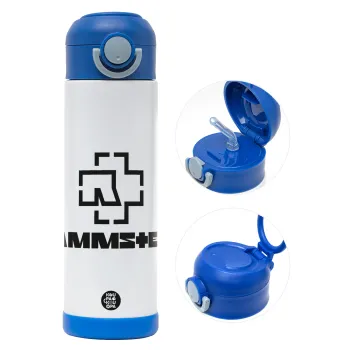 Rammstein, Children's hot water bottle, stainless steel, with safety straw, BLUE (500ml)
