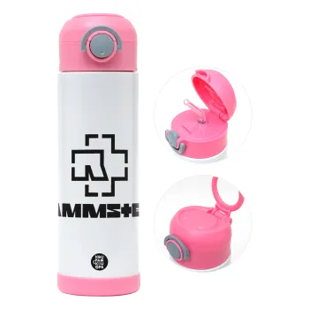 Rammstein, Children's hot water bottle, stainless steel, with safety straw, PINK (500ml)