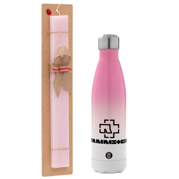 Rammstein, Easter Set, Metallic pink/white (Stainless steel) thermos, double-walled, 500ml & aromatic flat Easter candle (30cm) (PINK)