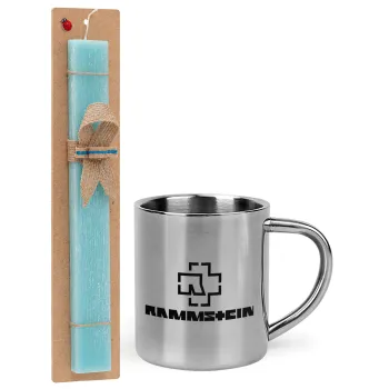 Rammstein, Easter Set, metallic thermal cup (300ml) & aromatic flat Easter candle (30cm) (TURQUOISE)