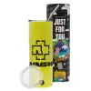Neon Yellow Travel Tumbler θερμό, μεταλλικό καλαμάκι(Ανωξείδωτο 304 Food grade, BPA free, 600ml)
