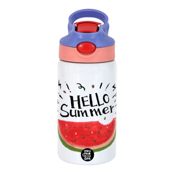 Summer Watermelon, Παιδικό παγούρι θερμό, ανοξείδωτο, με καλαμάκι ασφαλείας, ροζ/μωβ (350ml)