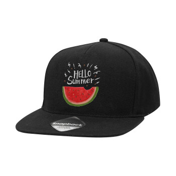 Summer Watermelon, Καπέλο Ενηλίκων Flat Snapback Μαύρο, (100% ΒΑΜΒΑΚΕΡΟ TWILL, ΕΝΗΛΙΚΩΝ, UNISEX, ONE SIZE)
