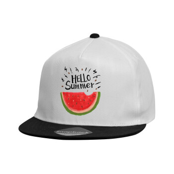 Summer Watermelon, Καπέλο παιδικό Flat Snapback, Λευκό (100% ΒΑΜΒΑΚΕΡΟ, ΠΑΙΔΙΚΟ, UNISEX, ONE SIZE)