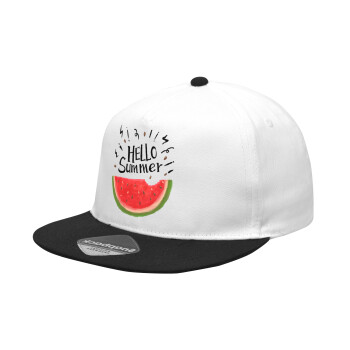 Summer Watermelon, Καπέλο Ενηλίκων Flat Snapback Λευκό/Μαύρο, (POLYESTER, ΕΝΗΛΙΚΩΝ, UNISEX, ONE SIZE)