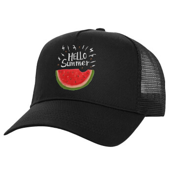 Summer Watermelon, Καπέλο Ενηλίκων Structured Trucker, με Δίχτυ, Μαύρο (100% ΒΑΜΒΑΚΕΡΟ, ΕΝΗΛΙΚΩΝ, UNISEX, ONE SIZE)