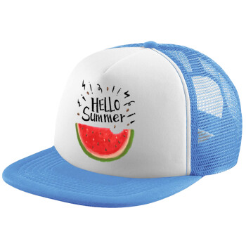 Summer Watermelon, Καπέλο παιδικό Soft Trucker με Δίχτυ ΓΑΛΑΖΙΟ/ΛΕΥΚΟ (POLYESTER, ΠΑΙΔΙΚΟ, ONE SIZE)