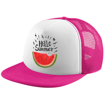 Summer Watermelon, Καπέλο Ενηλίκων Soft Trucker με Δίχτυ Pink/White (POLYESTER, ΕΝΗΛΙΚΩΝ, UNISEX, ONE SIZE)