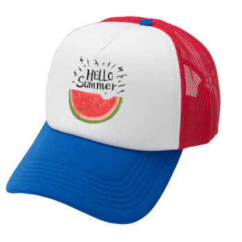 Summer Watermelon, Καπέλο Ενηλίκων Soft Trucker με Δίχτυ Red/Blue/White (POLYESTER, ΕΝΗΛΙΚΩΝ, UNISEX, ONE SIZE)