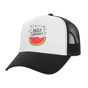 Summer Watermelon, Καπέλο Ενηλίκων Structured Trucker, με Δίχτυ, ΛΕΥΚΟ/ΜΑΥΡΟ (100% ΒΑΜΒΑΚΕΡΟ, ΕΝΗΛΙΚΩΝ, UNISEX, ONE SIZE)