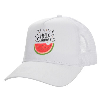 Summer Watermelon, Καπέλο Ενηλίκων Structured Trucker, με Δίχτυ, ΛΕΥΚΟ (100% ΒΑΜΒΑΚΕΡΟ, ΕΝΗΛΙΚΩΝ, UNISEX, ONE SIZE)