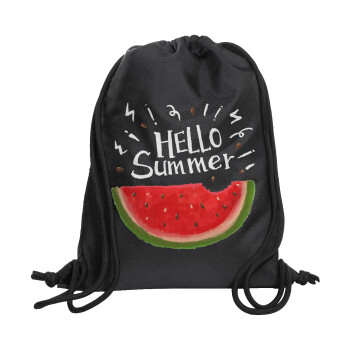 Summer Watermelon, Τσάντα πλάτης πουγκί GYMBAG Μαύρη, με τσέπη (40x48cm) & χονδρά κορδόνια
