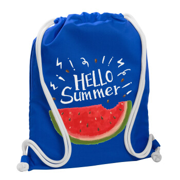 Summer Watermelon, Τσάντα πλάτης πουγκί GYMBAG Μπλε, με τσέπη (40x48cm) & χονδρά κορδόνια