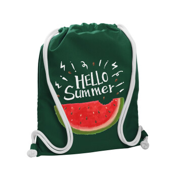 Summer Watermelon, Backpack pouch GYMBAG BOTTLE GREEN, with pocket (40x48cm) & thick white cords