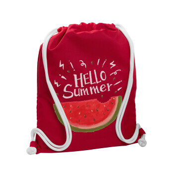 Summer Watermelon, Backpack pouch GYMBAG Red, with pocket (40x48cm) & thick cords