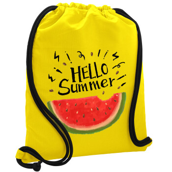 Summer Watermelon, Τσάντα πλάτης πουγκί GYMBAG Κίτρινη, με τσέπη (40x48cm) & χονδρά κορδόνια