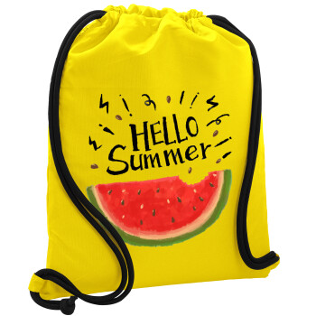 Summer Watermelon, Backpack pouch GYMBAG Yellow, with pocket (40x48cm) & thick cords