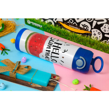 Summer Watermelon, Easter candle, Childrens hot water bottle, stainless steel, with safety straw, BLUE (500ml)